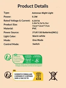 1pc PVC Creativity Night Light, Astronaut Design Baby Light For Bedroom - Yellow - View 5