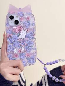 花卉圖案手機殼附帶繩子 - 彩色 - 查看 1