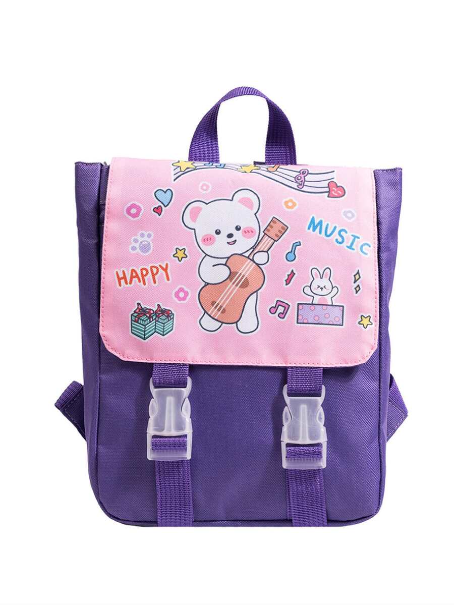 Chicas Mochila con solapa con estampado de dibujos animados medio - Morado - Ver 1