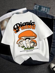 Manfinity 男士標語和蘑菇圖案T恤 - 白色 - 查看 3