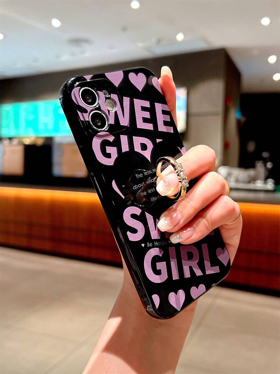 Letter Graphic Phone Case With Ring Holder - Multicolor - View 1