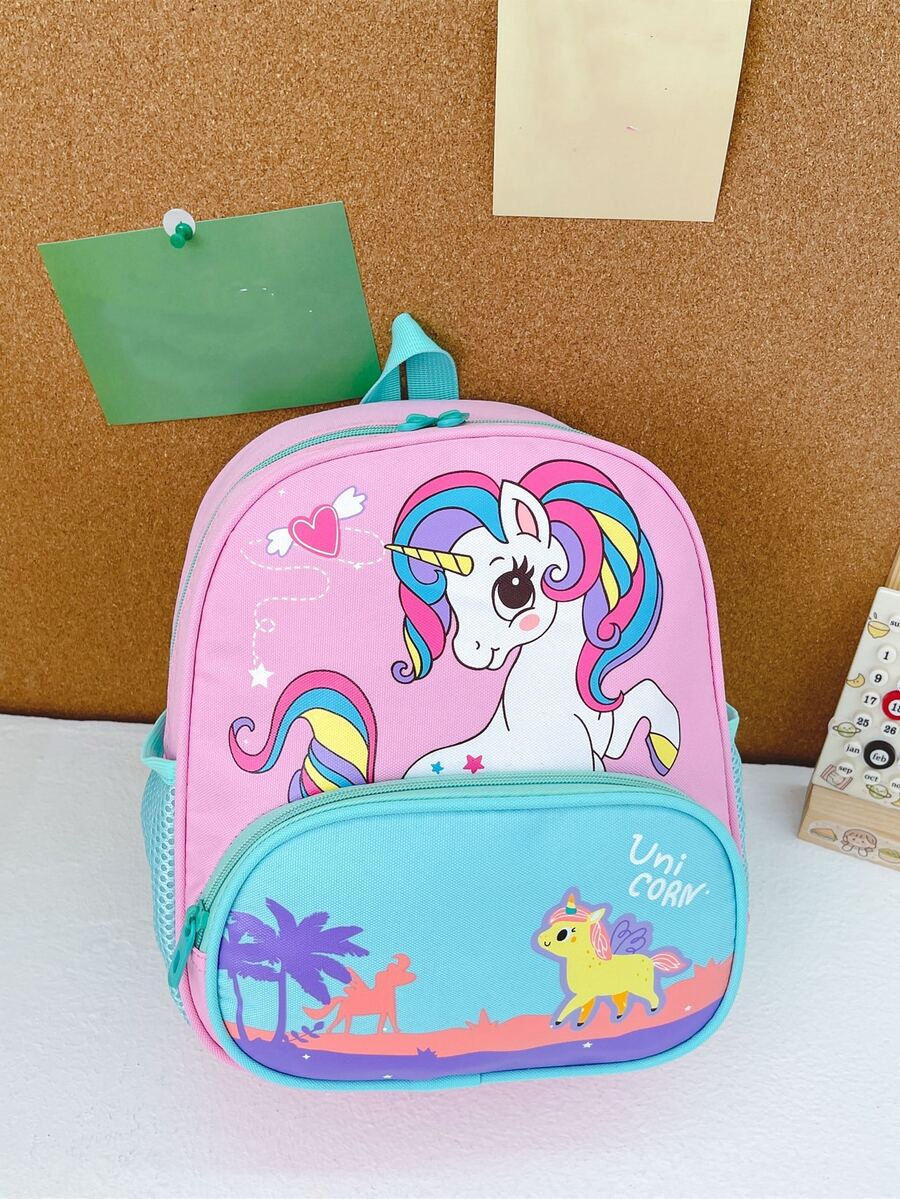 Chicas Mochila clásica con estampado de dibujos animados medio - Rosa - Ver 1