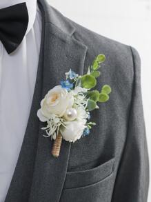 珍珠和花朵裝飾胸花 - 彩色 - 查看 1