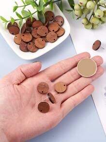 20對胡桃木耳釘帶304不銹鋼別針扁平圓形耳環DIY配件 - 棕色 - 查看 6