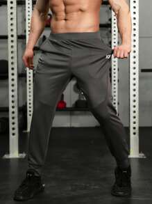 Men Letter Graphic Sports Trousers - Dark Grey - View 1