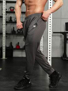 Men Letter Graphic Sports Trousers - Dark Grey - View 5