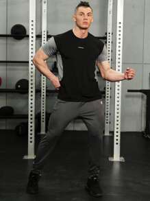 Men Letter Graphic Sports Trousers - Dark Grey - View 6