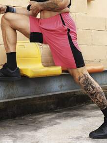 Men Slant Pocket Sports Shorts - Hot Pink - View 4