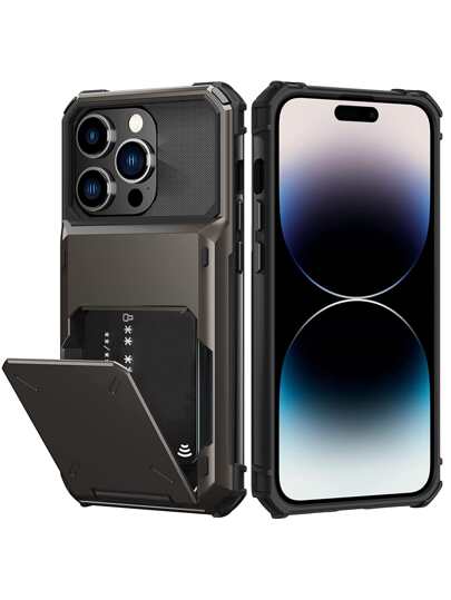 For IPhone 15 14 13 12 11 Pro Max XR XS Max X 6 7 8 Plus Mini SE Case With Card Holder[Store 5 Cards] Dual Layer Heavy Duty Shockproof Wallet Case,Double Protection Of Scratch Resistant Hard PC And Flexible Shock-Absorbing TPU With Hidden Card Slot Large Storage Cover