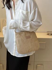 Straw Bag, Shoulder Bag, Large Capacity Fashion Woven Bag, 2024 New Casual Elegant, Casual Women's Bag, Beach Bag - Khaki - View 1