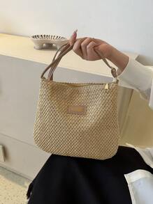 Straw Bag, Shoulder Bag, Large Capacity Fashion Woven Bag, 2024 New Casual Elegant, Casual Women's Bag, Beach Bag - Khaki - View 3