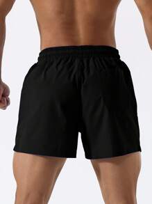 SHEIN Daily&Casual Men Drawstring Waist Slant Pocket Sports Shorts - Black - View 2