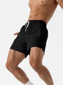 SHEIN Daily&Casual Men Drawstring Waist Slant Pocket Sports Shorts - Black - View 6