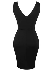 Đầm Bất đối xứng Dây kéo Trọn gói màu trơn Thanh lịch - màu đen - Xem 2