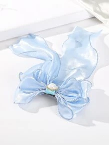 1入組簡約蝴蝶結裝飾時尚髮夾用於裝飾 - 淺藍色 - 查看 2