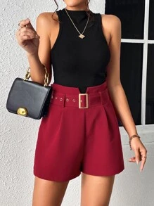 Firerie High Waist Plicated Detail Belted Shorts