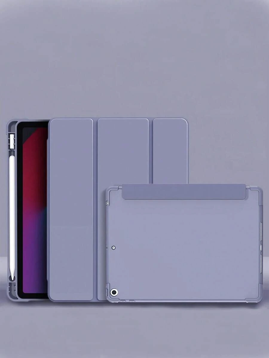 可折疊全包筆槽防水PU矽膠套兼容iPad - 紫色 - 查看 1