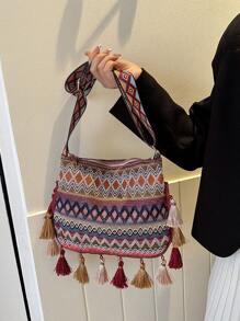 Bolsa de hombro de viaje informal nueva 2023 con características retro, de moda para chicas con flecos cruzados