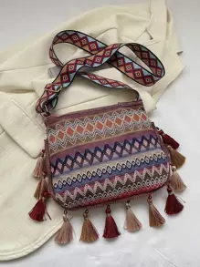 Bolsa de hombro de viaje informal nueva 2023 con características retro, de moda para chicas con flecos cruzados