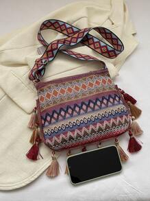 Bolsa de hombro de viaje informal nueva 2023 con características retro, de moda para chicas con flecos cruzados