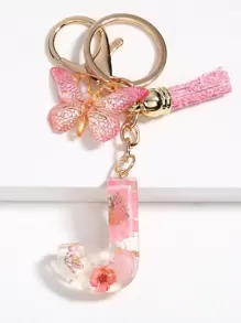 Butterfly & Letter Charm Keychain