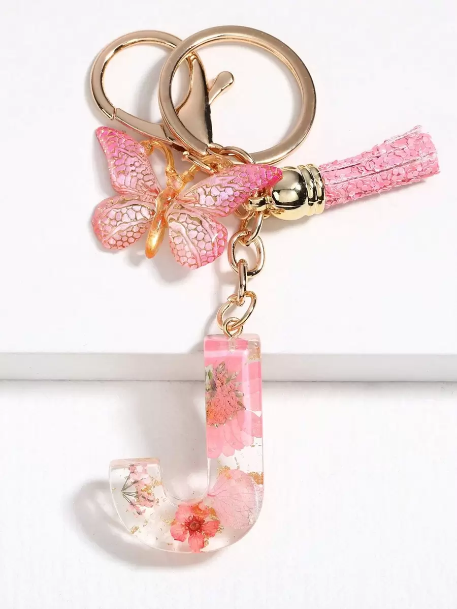 Butterfly & Letter Charm Keychain