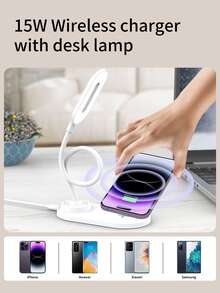 15w Desk Lamp With Wireless Charging Function - White - View 3