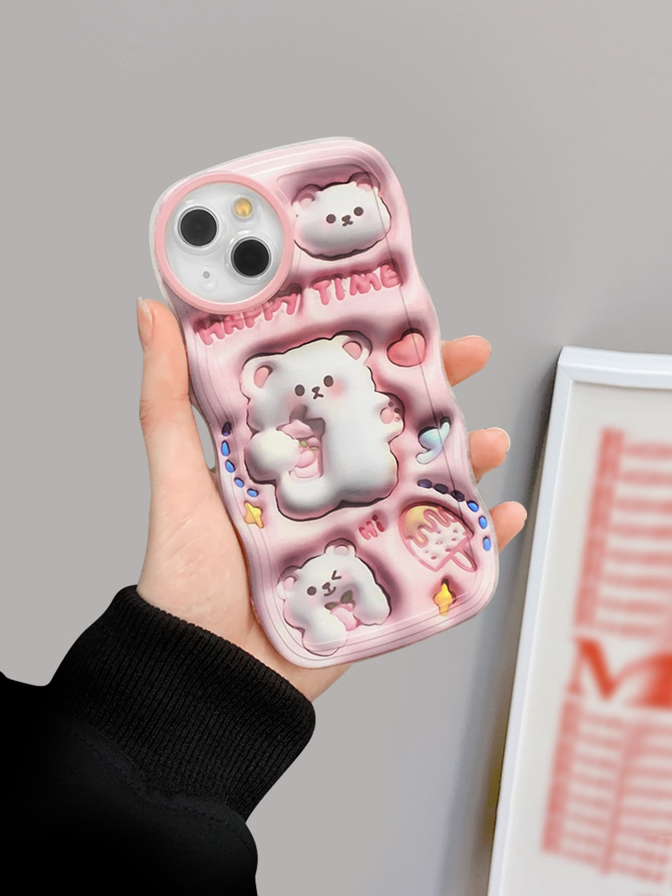Cartoon Bear Pattern Phone Case - Multicolor - View 1