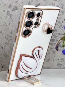 Funda de teléfono con baño de metal y diseño de cisne para el Día de San Valentín - Blanco - Ver 1