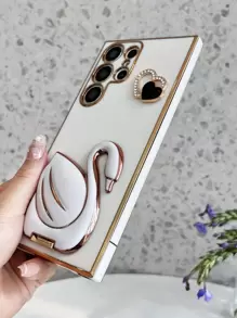 Funda de teléfono con baño de metal y diseño de cisne para el Día de San Valentín - Blanco - Ver 2