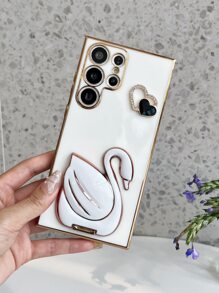 Funda de teléfono con baño de metal y diseño de cisne para el Día de San Valentín - Blanco - Ver 4