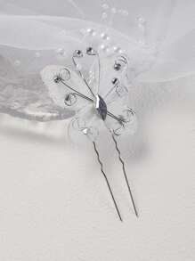 1入組女式人造珍珠和蝴蝶裝飾新娘髮夾用於裝飾 - 白色 - 查看 1