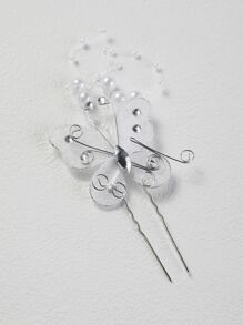 1入組女式人造珍珠和蝴蝶裝飾新娘髮夾用於裝飾 - 白色 - 查看 3