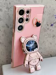 水鑽愛心裝飾手機殼帶宇航員設計支架 - 粉色 - 查看 1