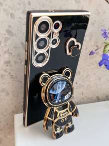 水鑽愛心裝飾手機殼帶宇航員設計支架 - 黑色 - 查看 1