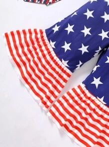 小女童美式印花荷葉邊吊帶連體褲 - 彩色 - 查看 5