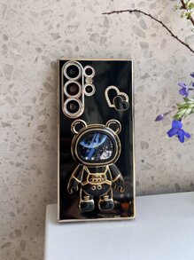 水鑽愛心裝飾手機殼帶宇航員設計支架 - 黑色 - 查看 4