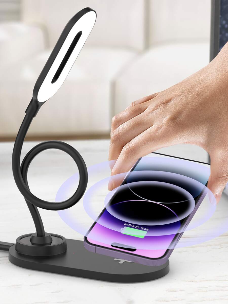 Lámpara De Escritorio De 15w Con Cargador Inalámbrico - Negro - Ver 1