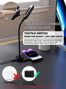 Lámpara De Escritorio De 15w Con Cargador Inalámbrico - Negro - Ver 5