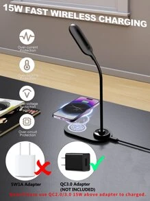 Lámpara De Escritorio De 15w Con Cargador Inalámbrico - Negro - Ver 8