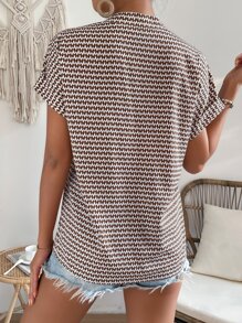 SHEIN Frenchy 滿版印花蝙蝠袖四分之一無紐扣開襟襯衫 - 彩色 - 查看 2