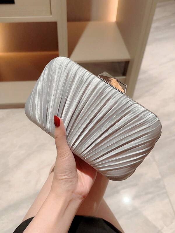 Bolso de noche con brillo de la luz de la luna, brillante y glamoroso, elegante y exquisito, bolso de caja mini con diseño de plisado, con correa de cadena, perfecto para baile de graduación, cena, fiesta, boda, cena/banquete, un regalo perfecto para mujeres, bolso de mano para boda