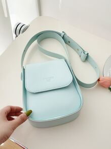 Mini Square Bag Letter Detail PU Flap - Green - View 5