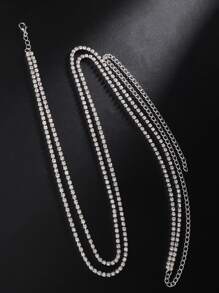 Rhinestone Decor Layered Waist Chain - Silver - View 2