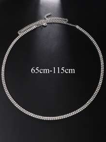 Rhinestone Decor Layered Waist Chain - Silver - View 3