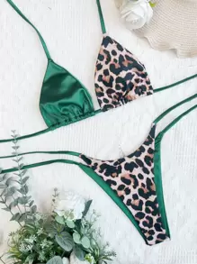Swim SXY 2 件套女士 2025 年夏季海滩豹纹露背系带性感比基尼泳装 - 彩色 - 查看 4