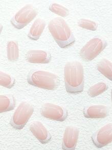 提升你風格帶24入組短方形白色法語雙色假指甲和1張膠帶和1入組指甲銼 - 彩色 - 查看 5