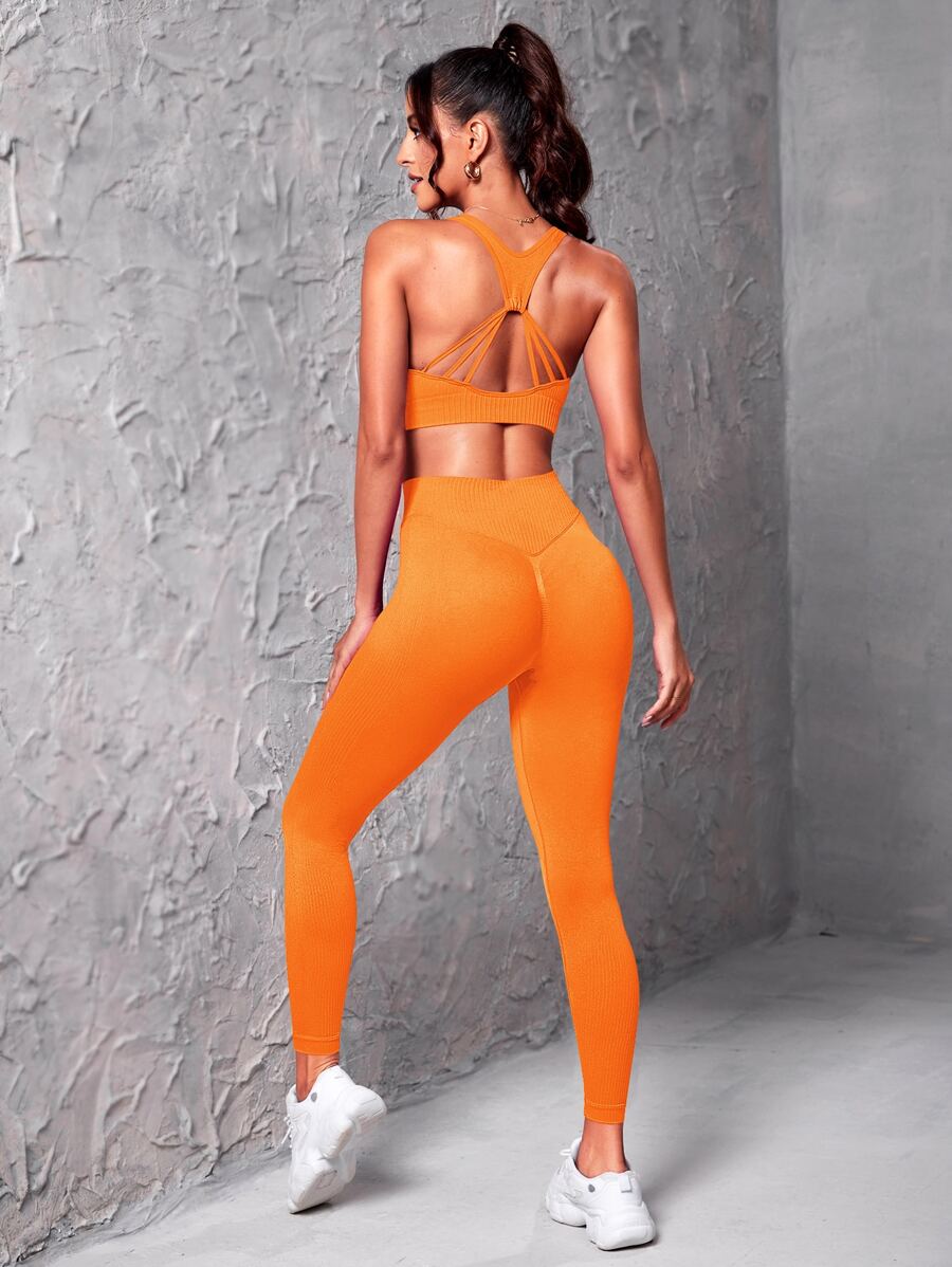 Yoga Sxy Cut Out Back Sports Set - Orange - View 1