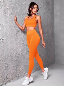 Yoga Sxy Cut Out Back Sports Set - Orange - View 2