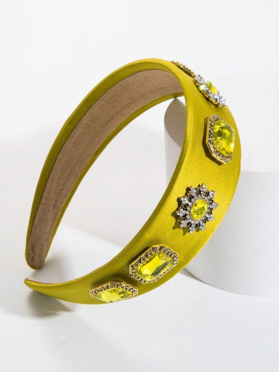 水鑽裝飾髮箍 - 軍綠色 - 查看 1